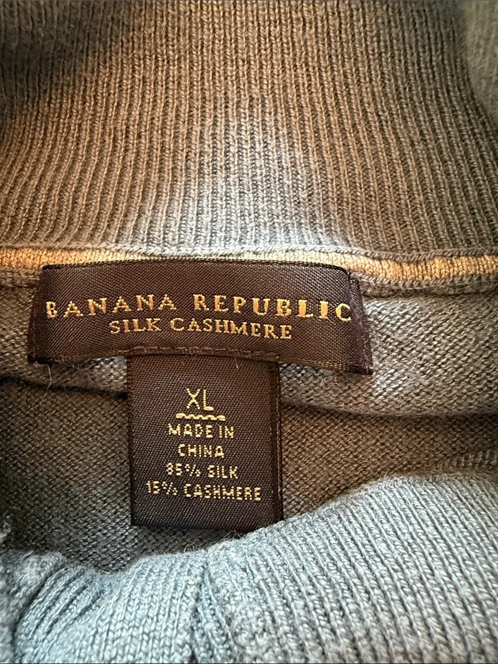 Banana Republic Silk Cashmere Mock Neck Henley Sweater XL Blue Pullover